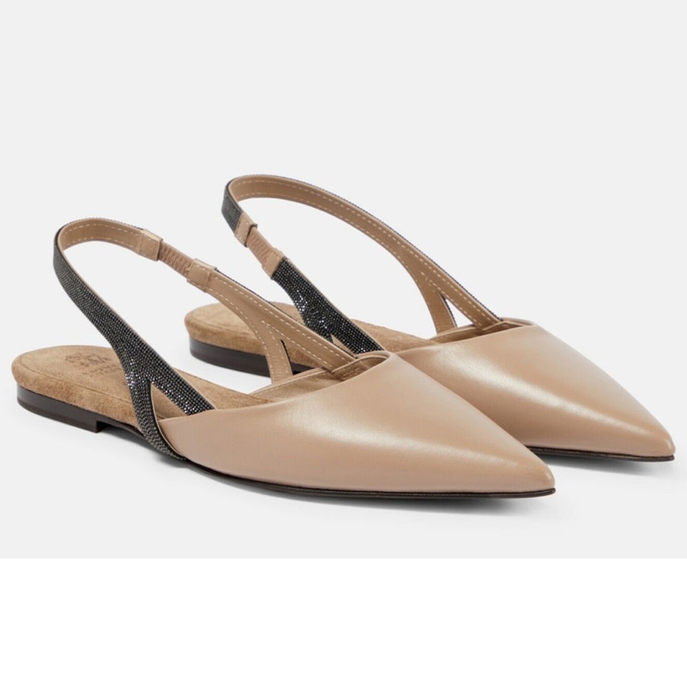 Brunello Cucinelli embellished leather slingback heel
